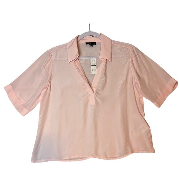 J.Crew Crepe de Chine Popover Blouse NWT XS Pink Lightweight Collared Top - Picture 1 of 5